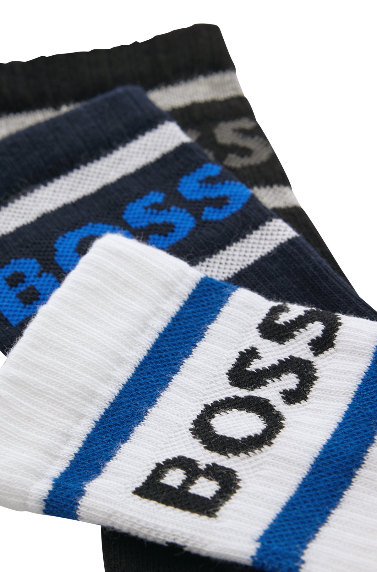 Set van drie paar korte sokken met strepen en logo, Bedrukt