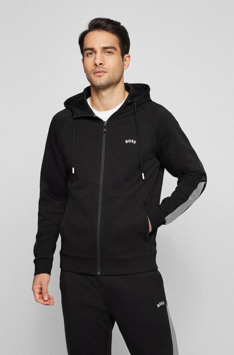 Hooded sweatshirt with curved logo in regular fit, Black
