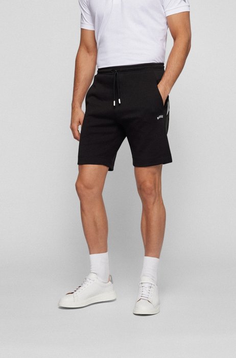 Regular-fit shorts in stretch fabric with curved logo, Black