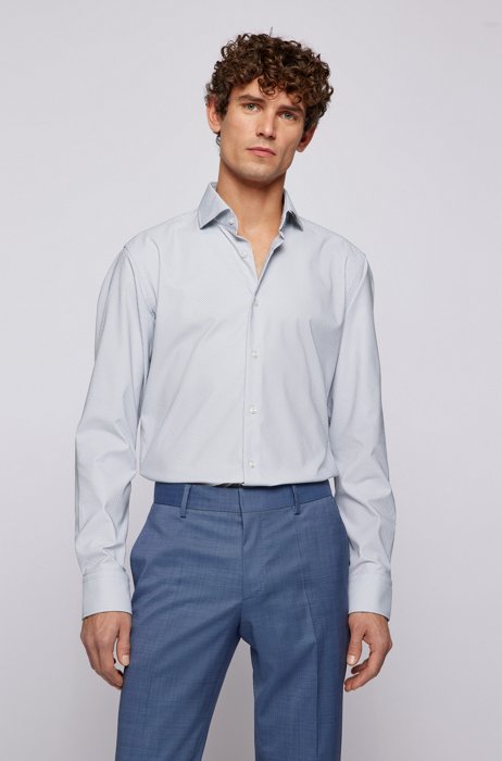 Regular-fit shirt in structured performance-stretch fabric, Light Grey