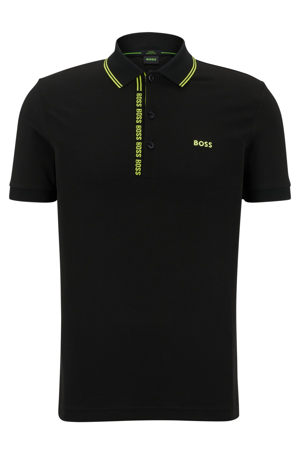 Slim-Fit Poloshirt mit Logo-Knopfleiste, Schwarz