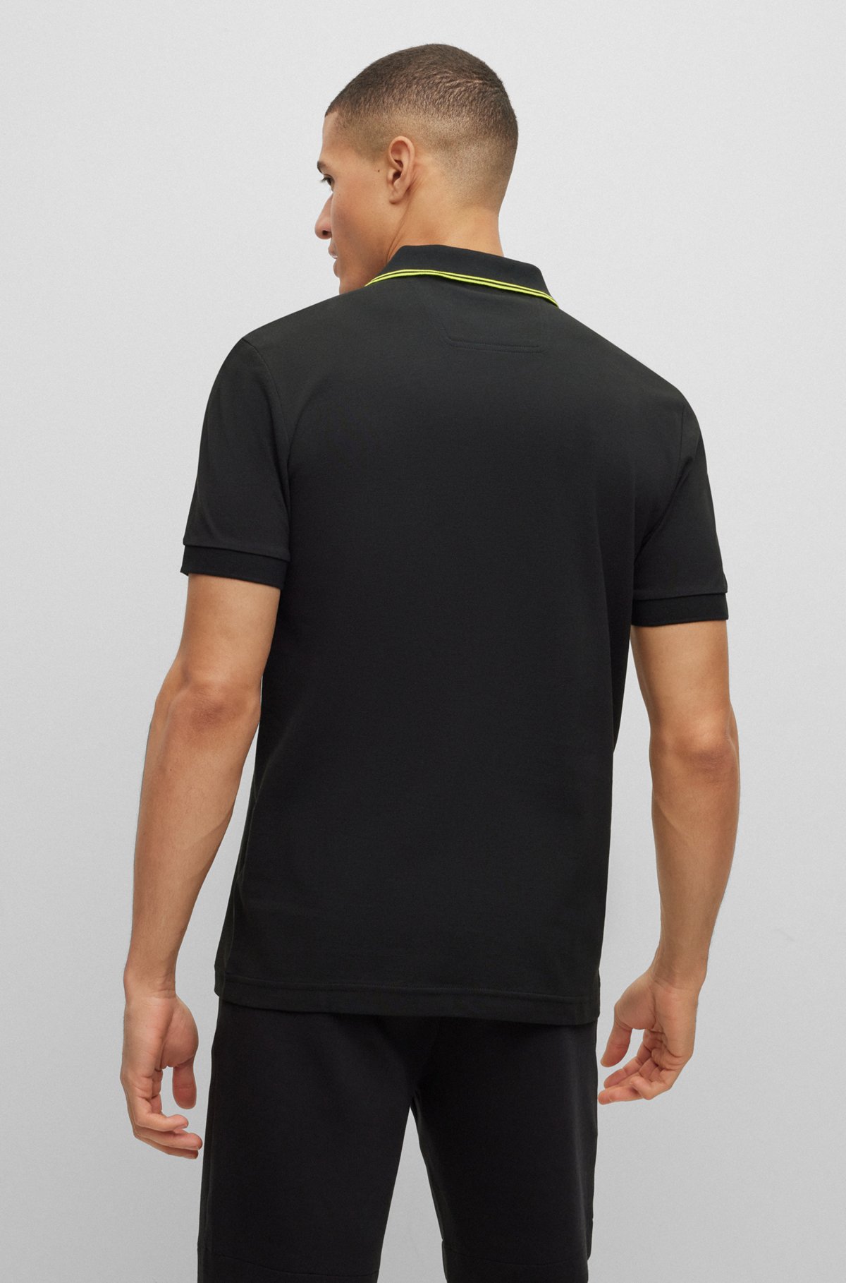 Slim-Fit Poloshirt mit Logo-Knopfleiste, Schwarz