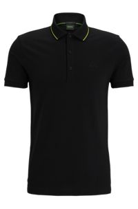 Slim-fit polo shirt with branded placket, Dark Grey