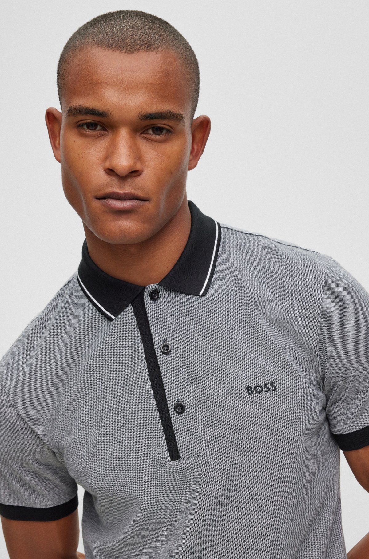 BOSS - 브랜드 로고 플래킷 슬림 핏 폴로 셔츠