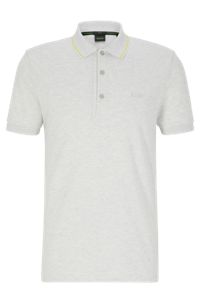 Slim-fit polo shirt with branded placket, Light Grey