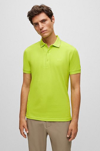 Slim-fit polo shirt with branded placket, Light Green