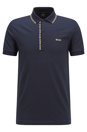 BOSS 博斯品牌标识装饰门襟修身 Polo 衫,  403_Dark Blue