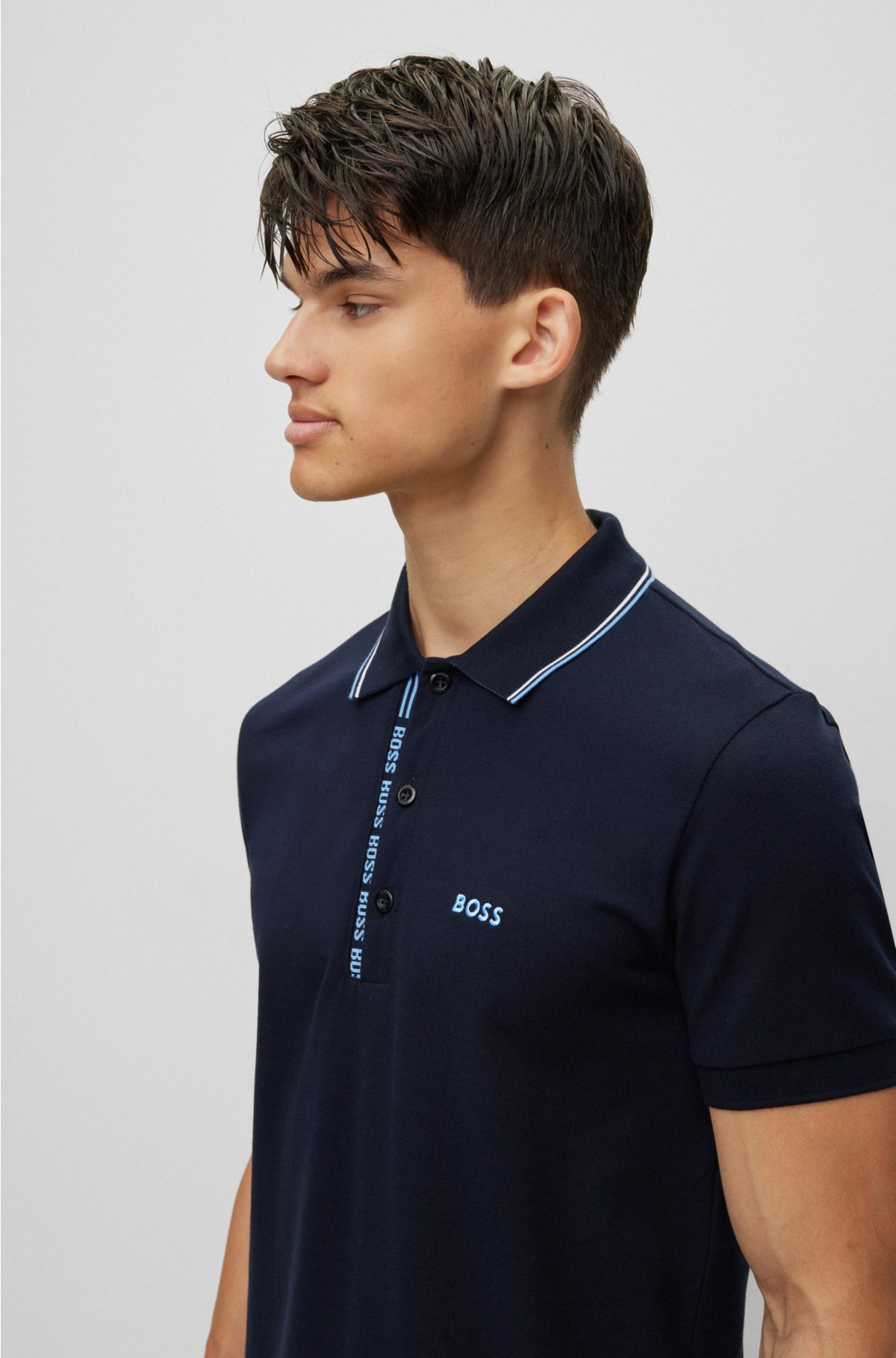 BOSS - Slim-fit polo shirt branded placket