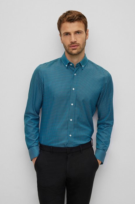 Button-down slim-fit shirt in performance-stretch twill, Blue