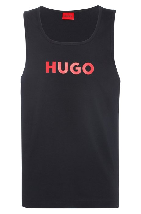Cotton-jersey tank top with contrast logo, Black
