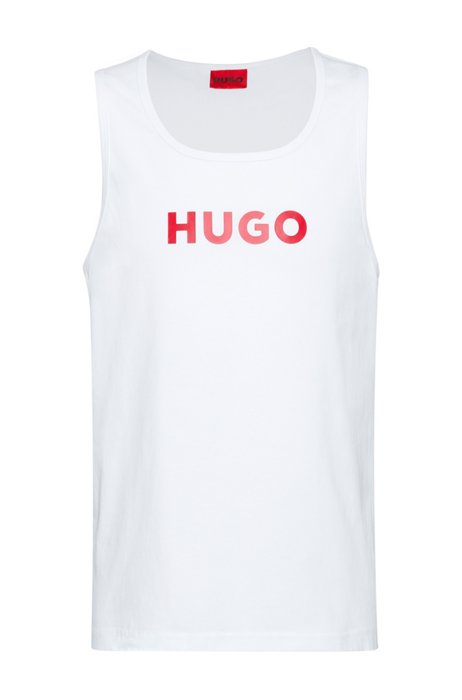 Cotton-jersey tank top with contrast logo, White