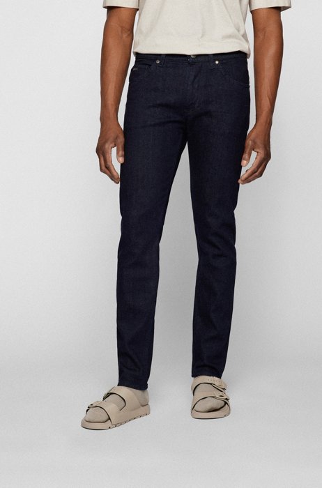 Tapered-fit jeans in rinse-washed denim, Dark Blue