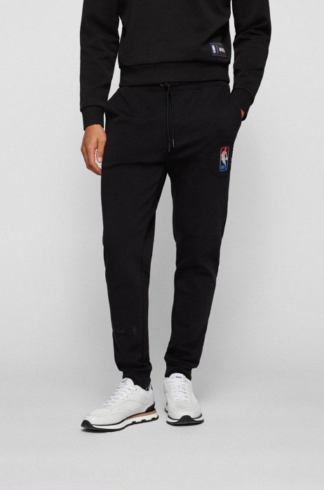 BOSS & NBA cotton-blend tracksuit bottoms with bold branding, Black