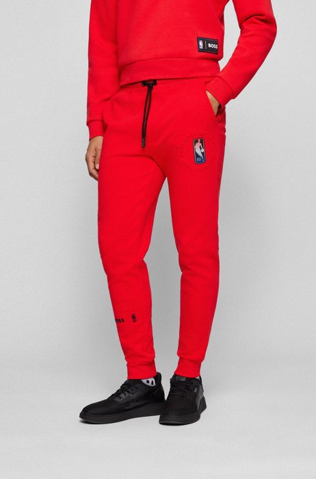 BOSS & NBA cotton-blend tracksuit bottoms with bold branding, Red