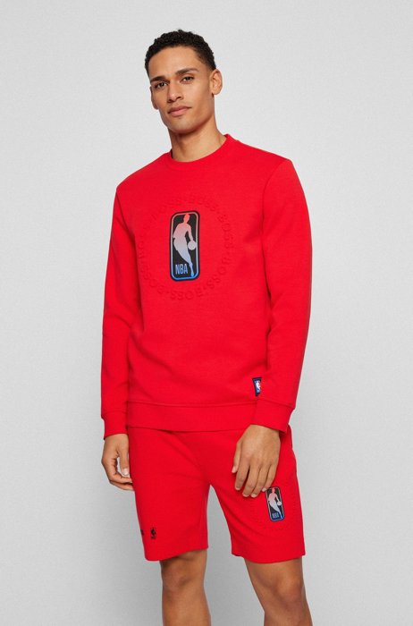 BOSS & NBA cotton-blend sweatshirt with dual branding, Light Red
