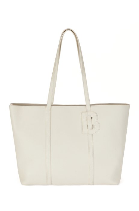 Italian-leather shopper bag with appliquéd 'B' detail, White