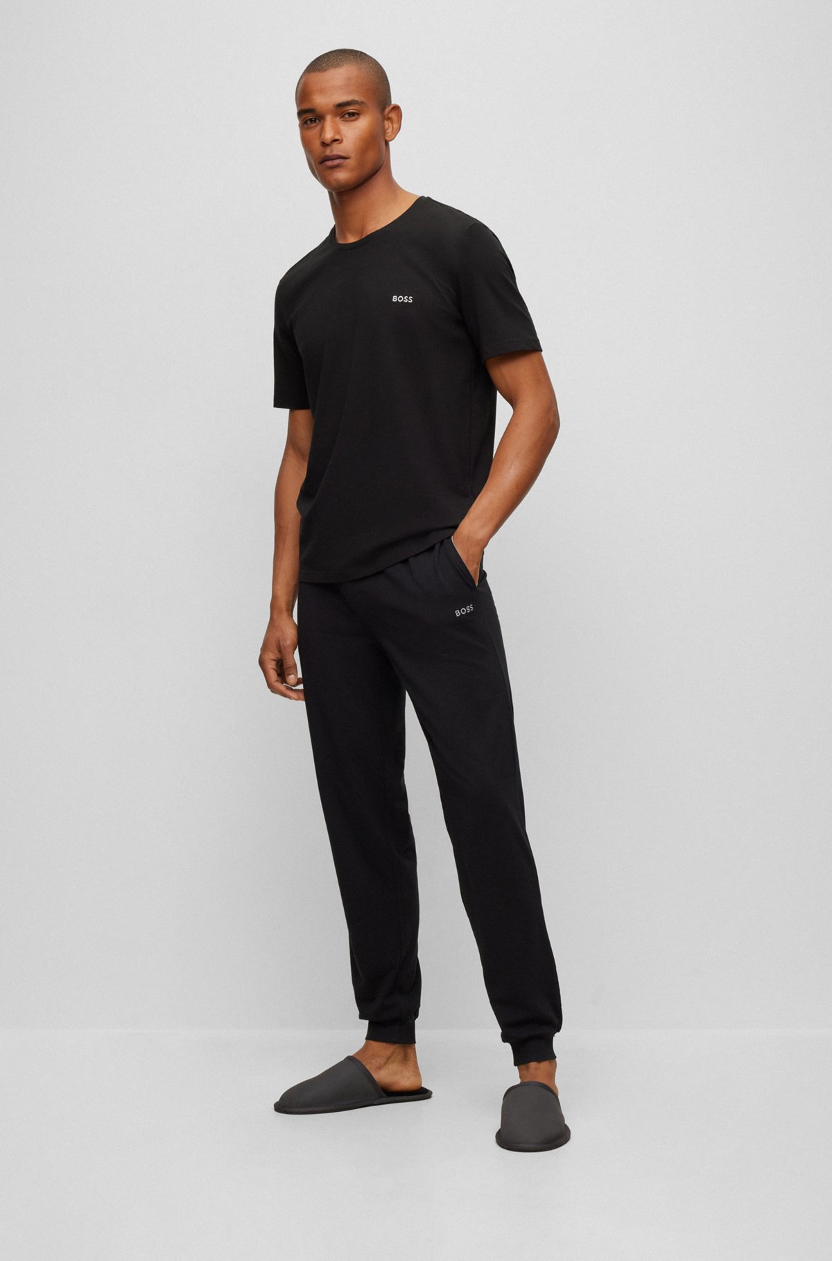 Stretch-cotton tracksuit bottoms with embroidered logo, Black