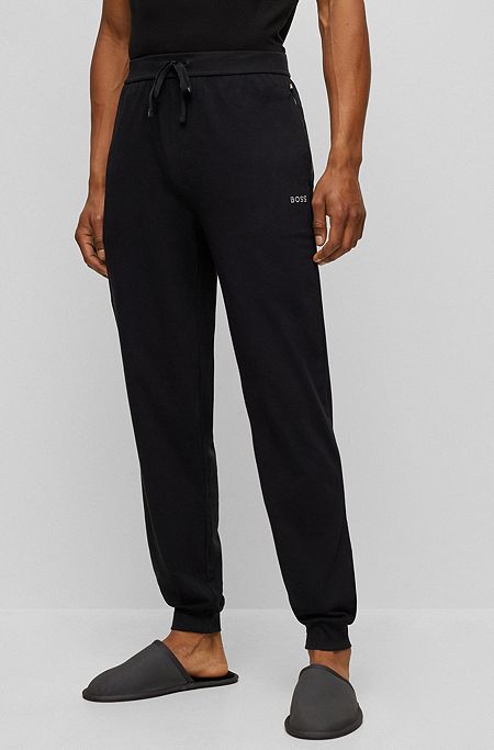 Stretch-cotton tracksuit bottoms with embroidered logo, Black