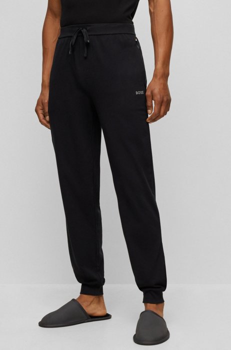 Pantalones de chándal de algodón elástico con logo bordado, Negro