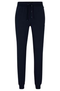 Stretch-cotton tracksuit bottoms with embroidered logo, Dark Blue