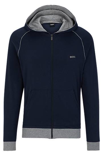 Stretch-cotton hooded jacket with piping and logo, Hugo boss