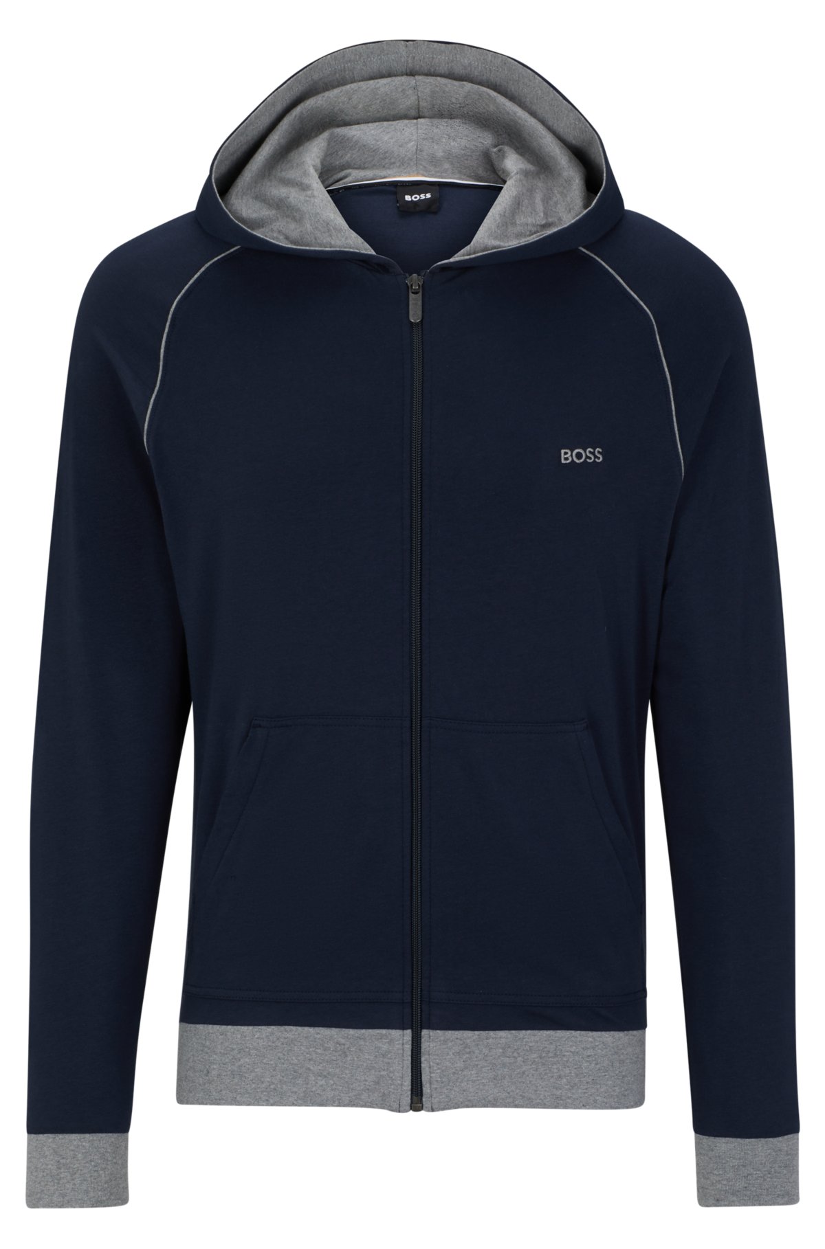 BOSS - Stretch-cotton hooded jacket with piping and logo
