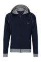 Stretch-cotton hooded jacket with piping and logo, Dark Blue