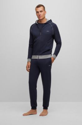 BOSS - Stretch-cotton hooded jacket with piping and logo