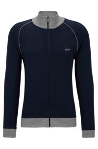Stretch-cotton jacket with piping and logo, Dark Blue