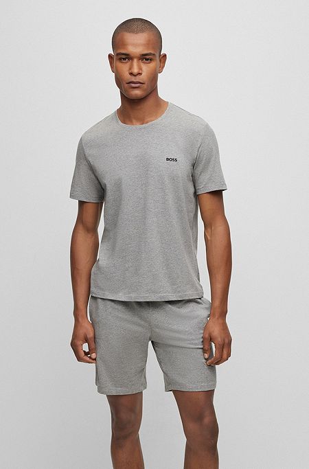 Regular-Fit T-Shirt aus Stretch-Baumwolle mit Kontrast-Logo, Grau