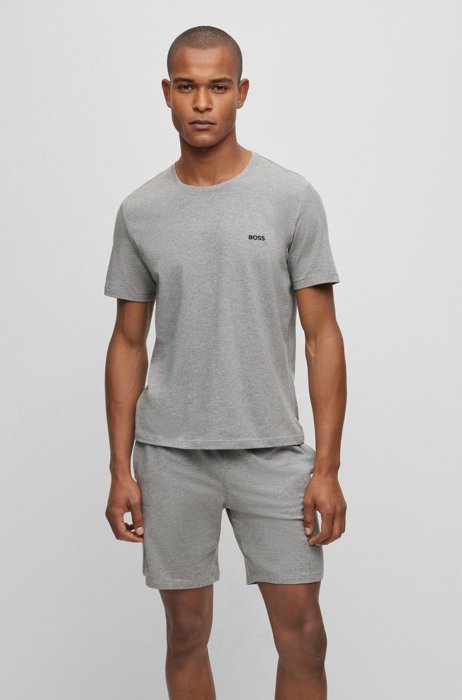 Relaxed-Fit T-Shirt aus Stretch-Baumwolle mit kontrastierendem Logo, Grau