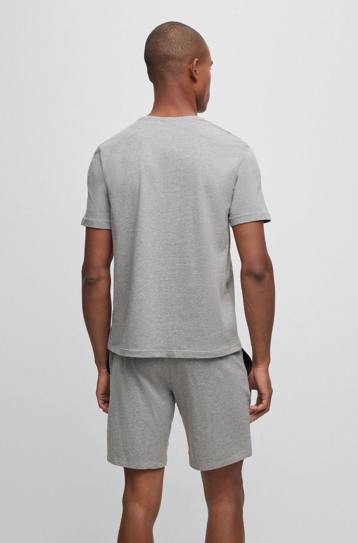 Stretch-cotton regular-fit T-shirt with contrast logo, Grey