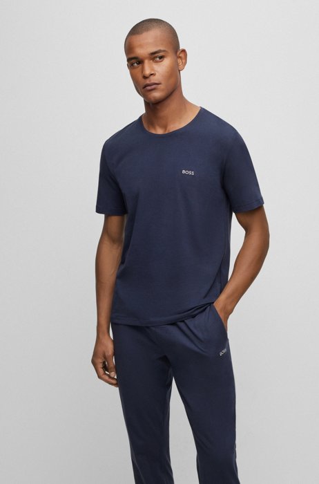 Regular-fit T-shirt van stretchkatoen met contrasterend logo, Donkerblauw