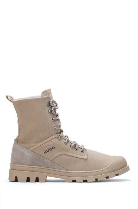 Canvas half boots with suede trims, Beige