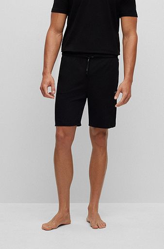 Stretch-cotton shorts with contrast logo and drawcord, Black