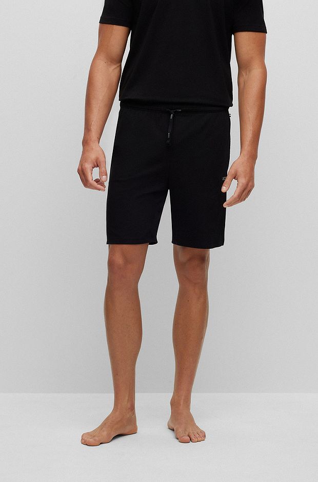 Shorts aus elastischer Baumwolle mit Kontrast-Logo und Kordelzug, Schwarz
