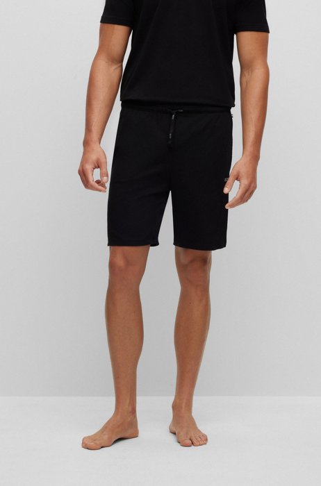 Shorts aus elastischer Baumwolle mit Kontrastlogo und Kordelzug, Schwarz