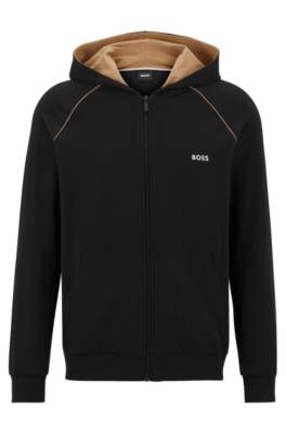 Hugo Boss Hooded Loungewear Jacket In Stretch Cotton With Logo