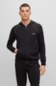 Loungewear-Jacke aus Stretch-Baumwolle mit Kapuze und Logo-Stickerei, Schwarz