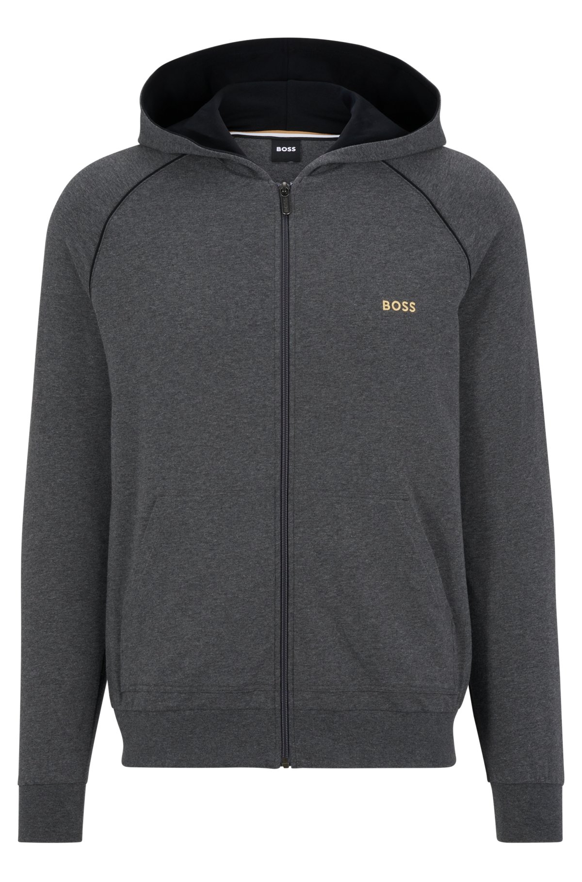 Logo-embroidered hooded loungewear jacket in stretch cotton, Dark Grey