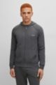 Logo-embroidered hooded loungewear jacket in stretch cotton, Dark Grey