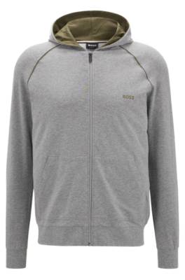 Hugo Boss Hooded Loungewear Jacket In Stretch Cotton With Logo