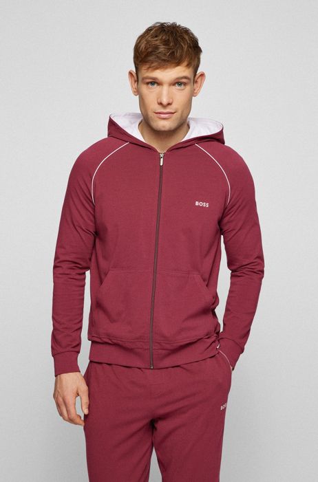 BOSS Mens Mix&Match Jacket H Stretch-Cotton Hooded Loungewear Jacket with Contrast Logo