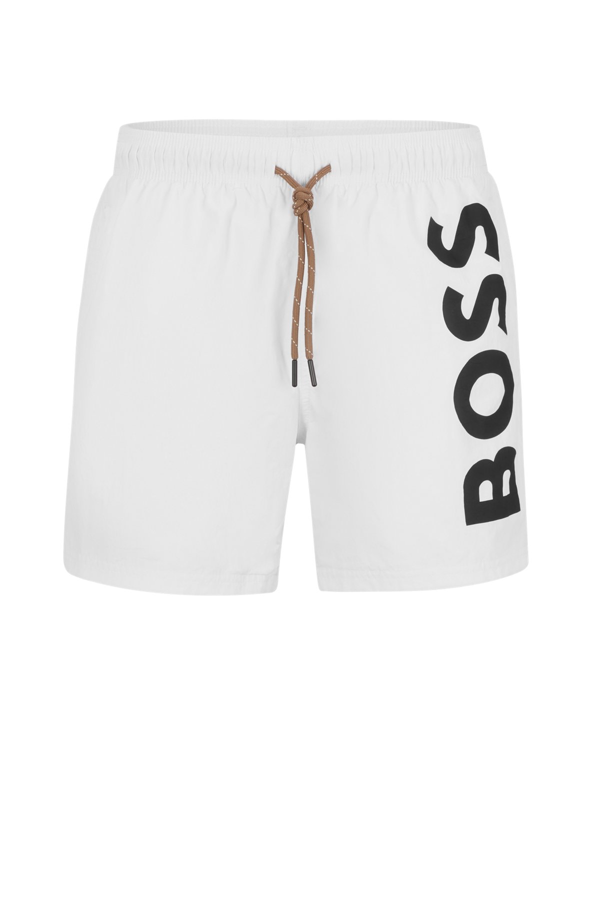 Quick-drying swim shorts with large contrast logo, White