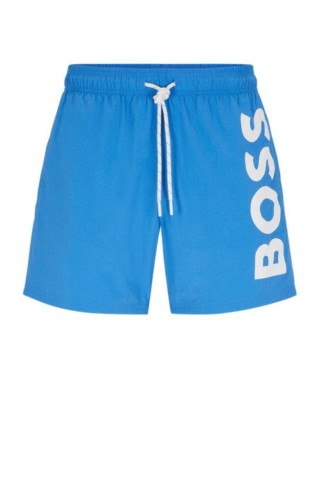 Quick-drying swim shorts with large contrast logo, Blue