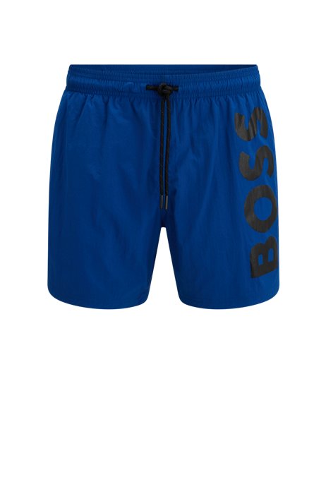 Quick-drying swim shorts with large contrast logo, Blue