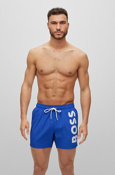 Quick-dry swim shorts with large logo print, Blue