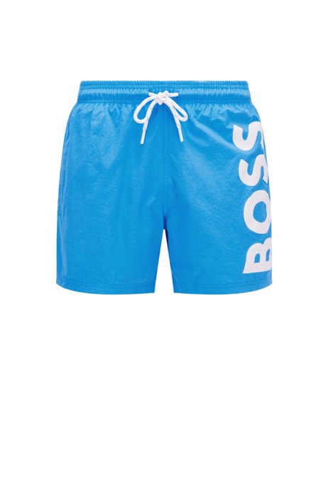 Boxer da mare ad asciugatura rapida con grande logo a contrasto, Blu