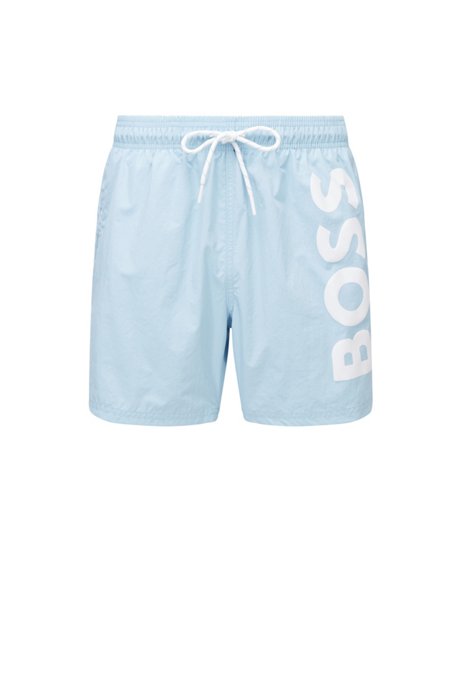 Quick-drying swim shorts with large contrast logo, Light Blue