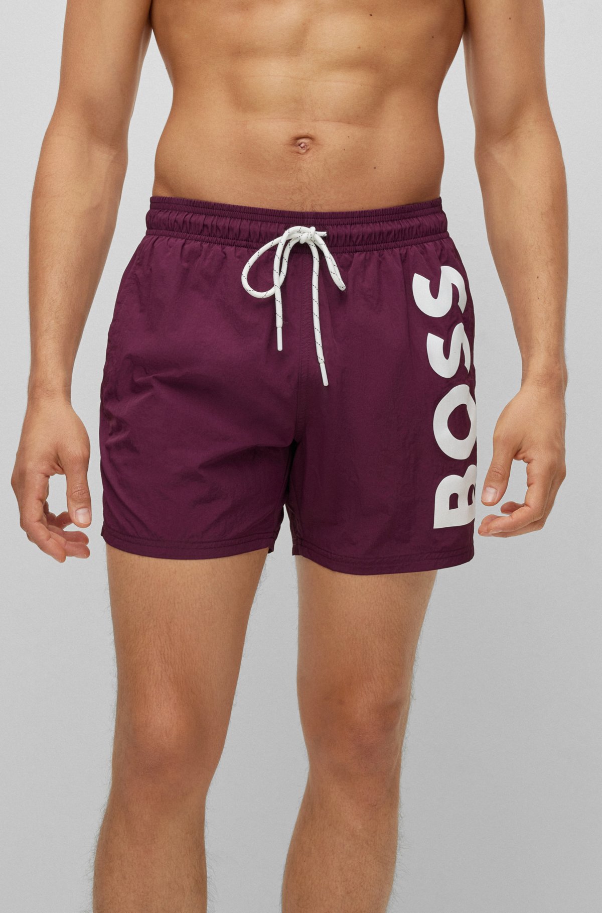 Quick-dry swim shorts with large logo print, Dark Purple